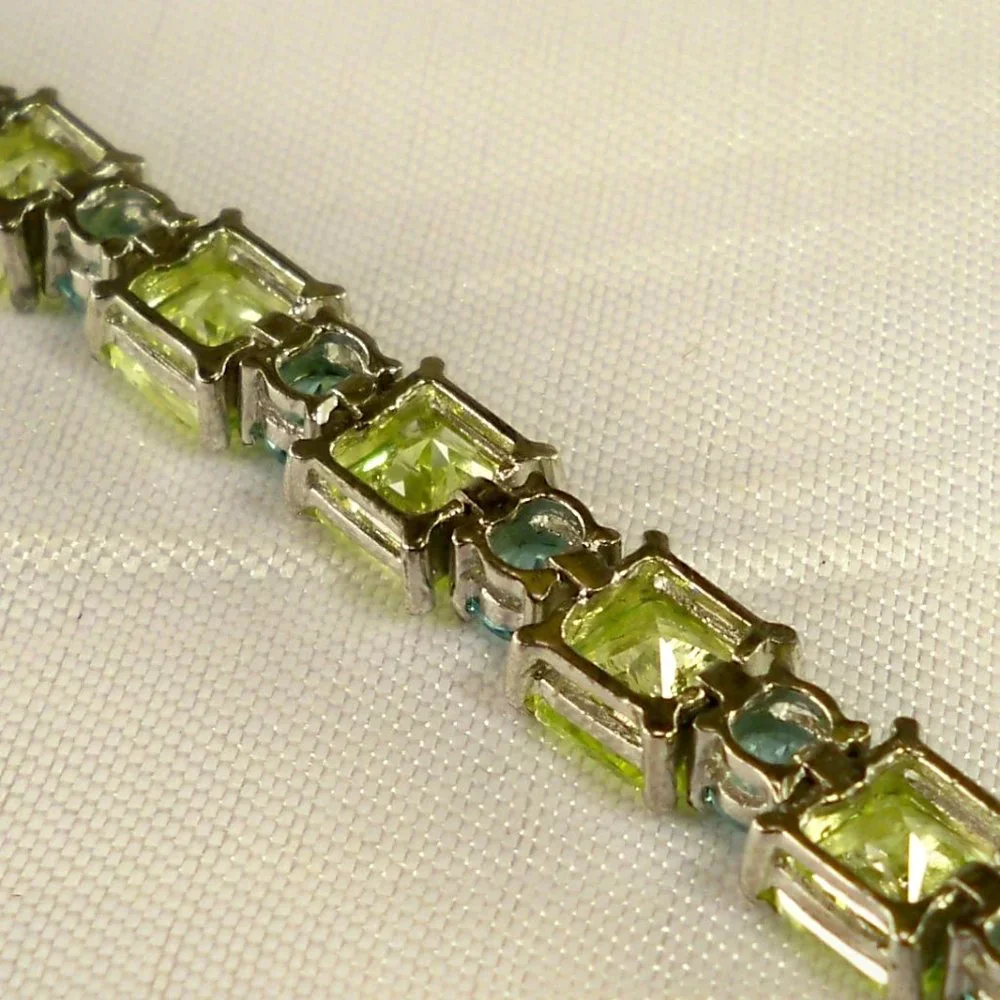 NEW Vintage R C by Adrienne Yellow, Aquamarine Cubic Zirconias Silver Bracelet